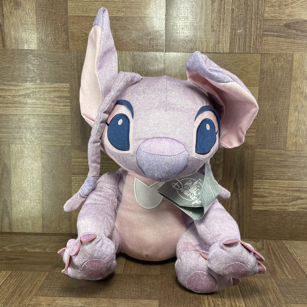 Disney‎ Parks Pink/Purple Denim Look Lilo & Stitch "ANGEL" Stuffed Plush 11"